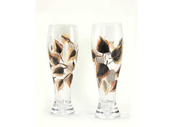 Items similar to Hand Painted Beer Glasses, Crystal - Metallic Black