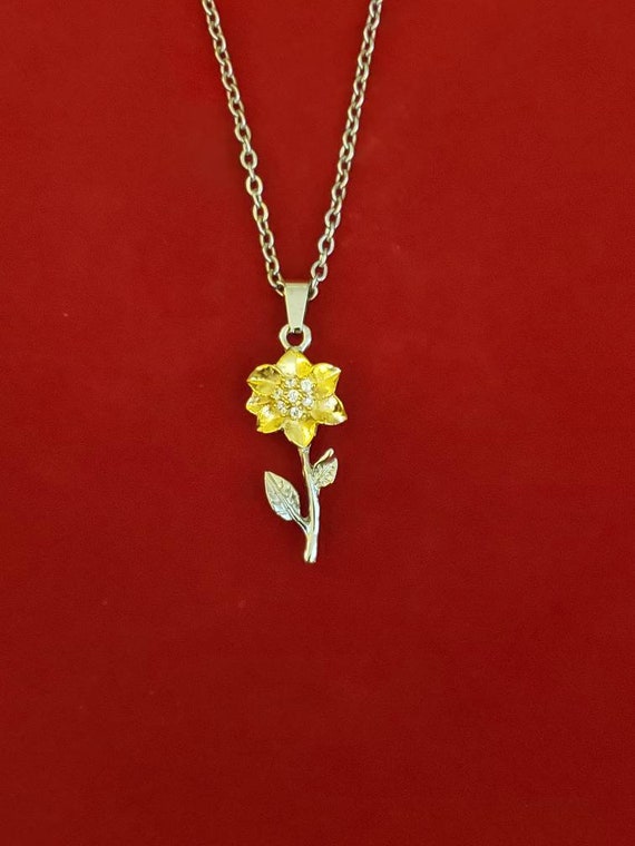 Silver and Gold Flower Urn Necklace 