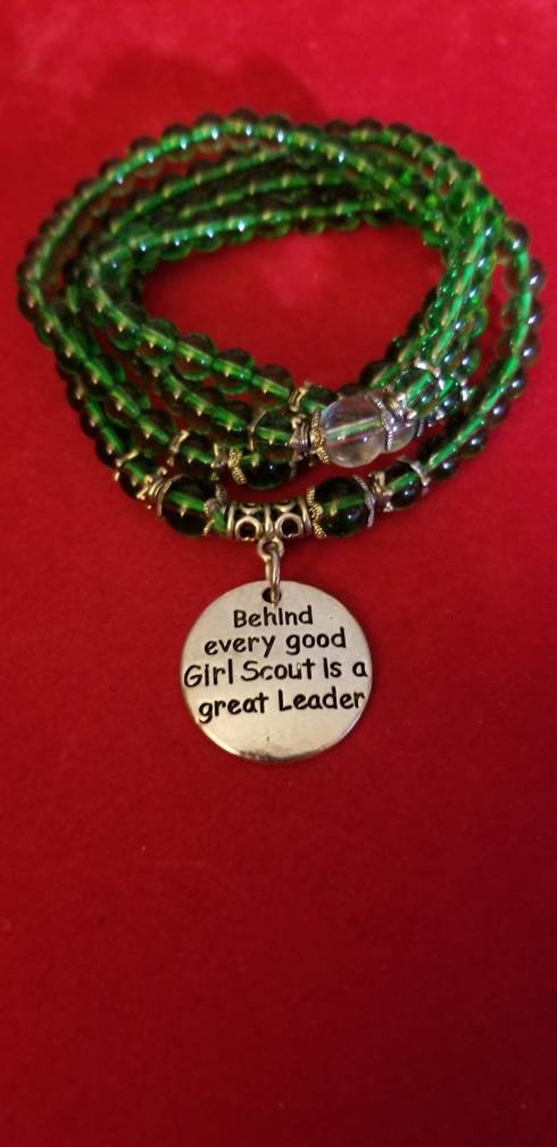 Green Beaded Girl Scout Leader Charm Bracelet Etsy Polska