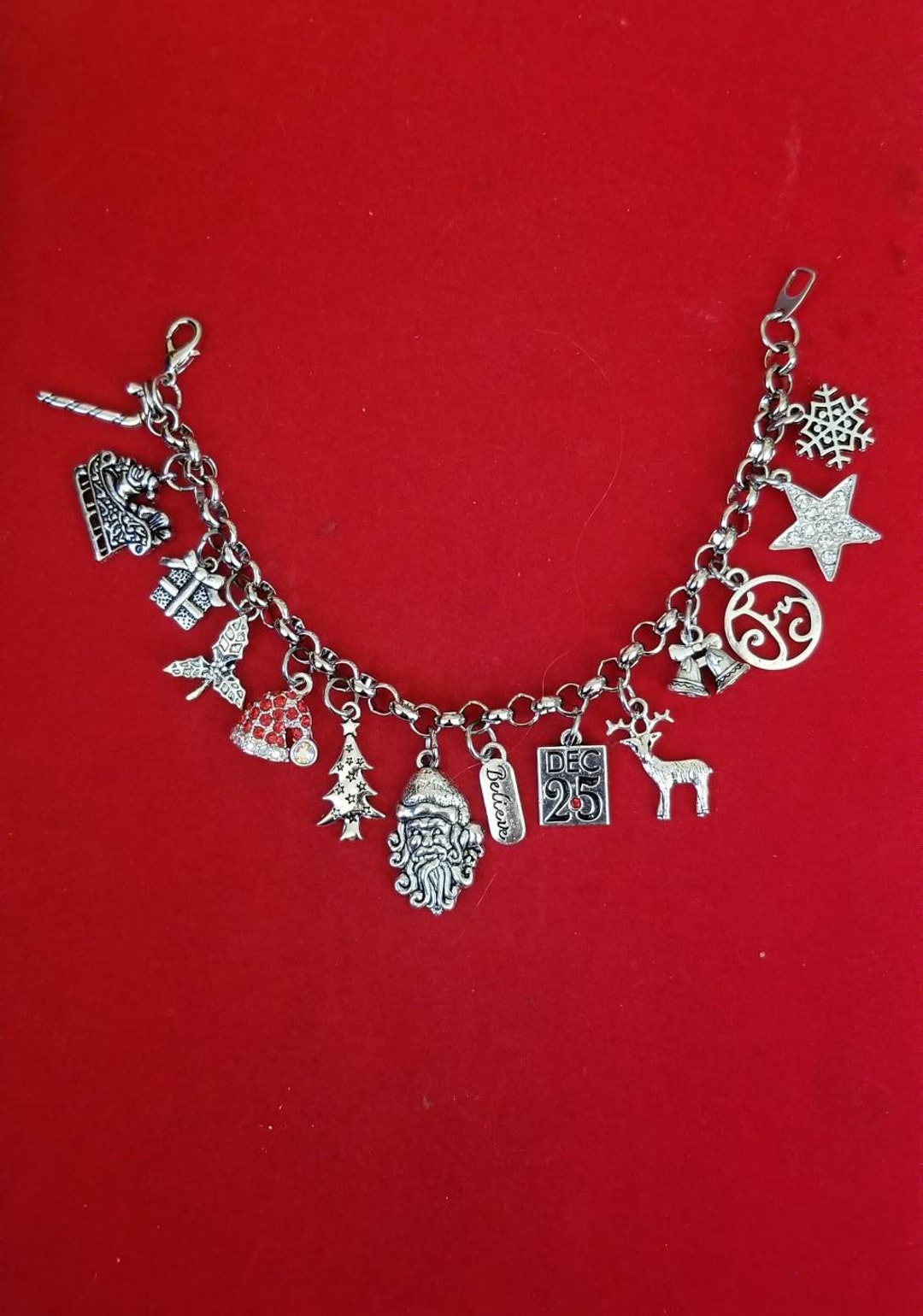 Silver Christmas Charm Bracelet Winter Charm Bracelet Etsy