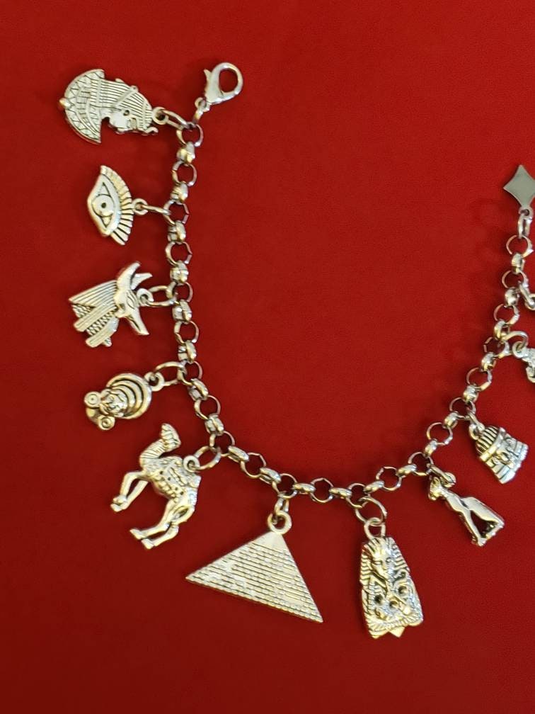 Silver Egyptian Charm Bracelet Egypt Chain Bracelet Etsy