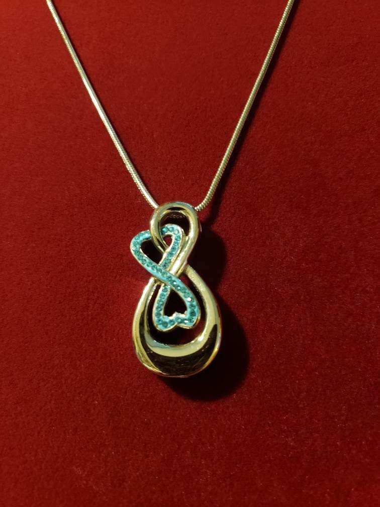 Silver and Blue Rhinestone Infinity Urn Necklace Mother | Etsy