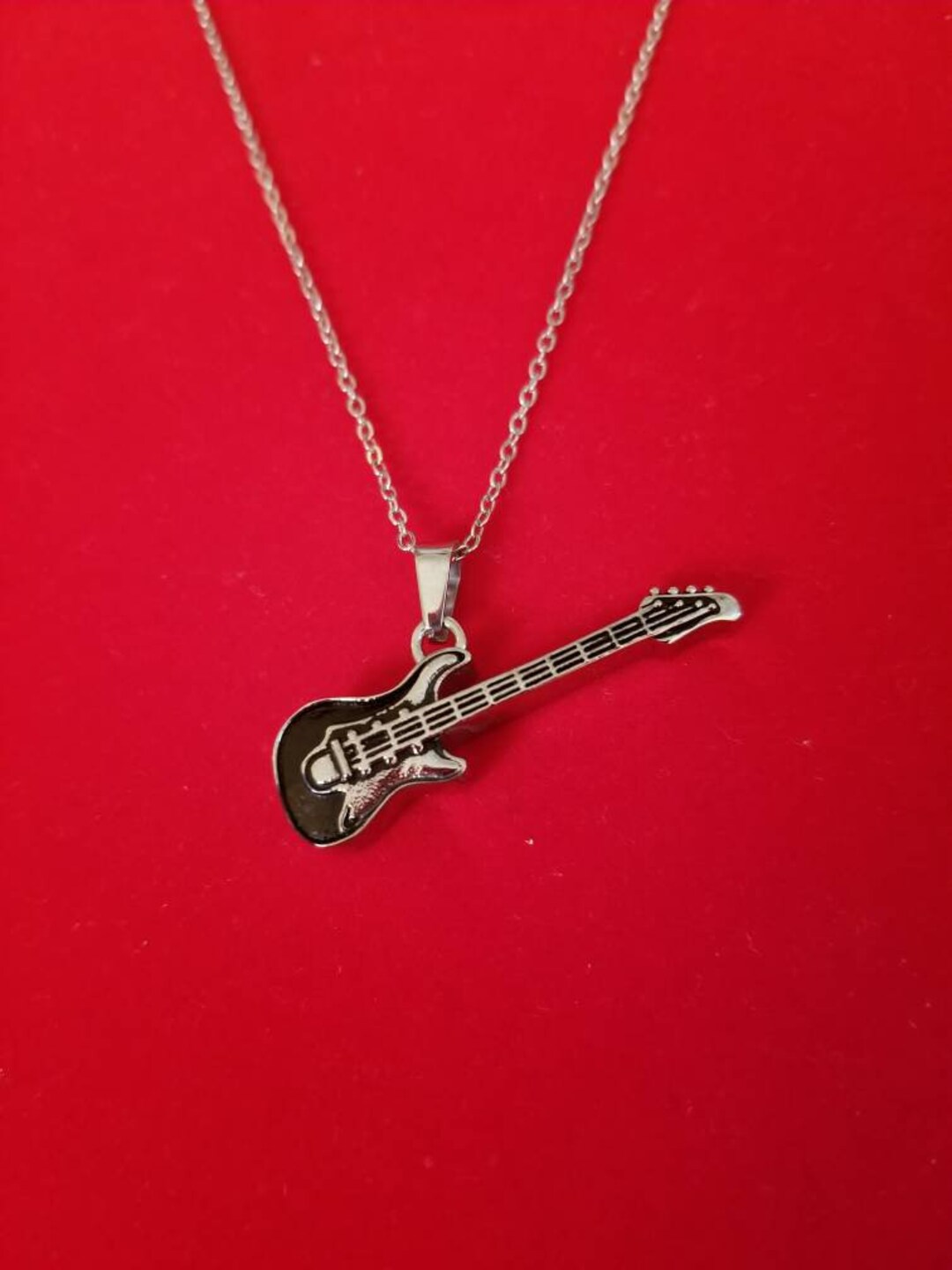 Silver and Black Guitar Urn Necklace Cremation Jewelry Etsy