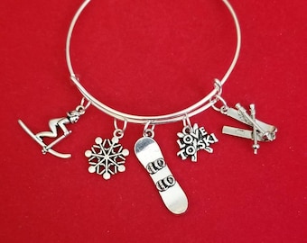 Silver Ski Themed Charm Bracelet