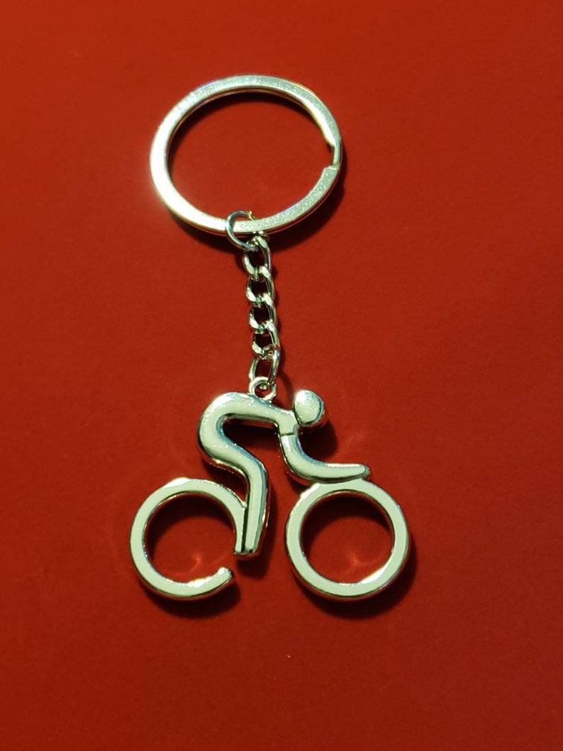Silver Cycling Keychain Bicycle Bike Key Chain Cyclist Etsy