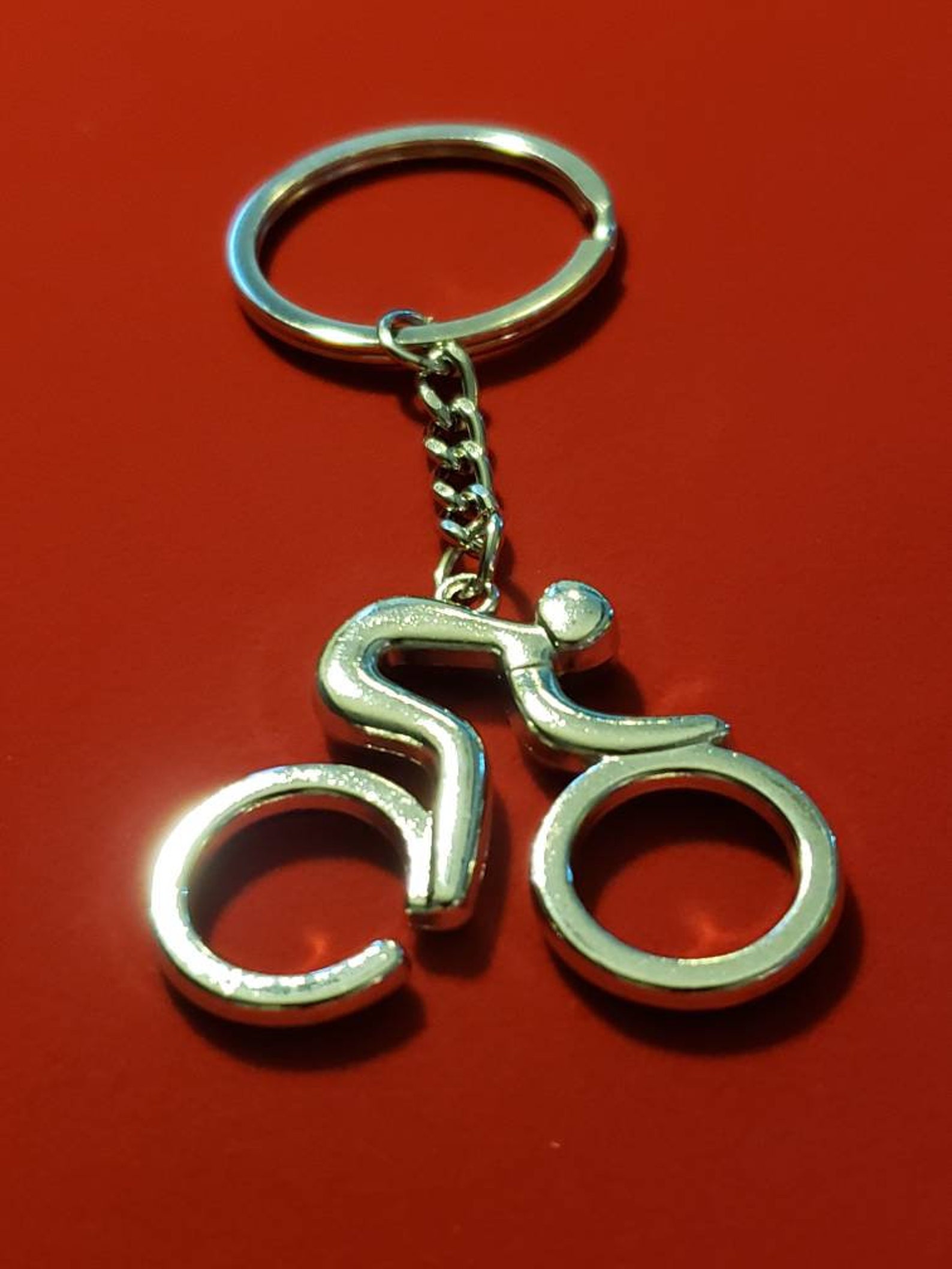 Silver Cycling Keychain Bicycle Bike Key Chain Cyclist Etsy