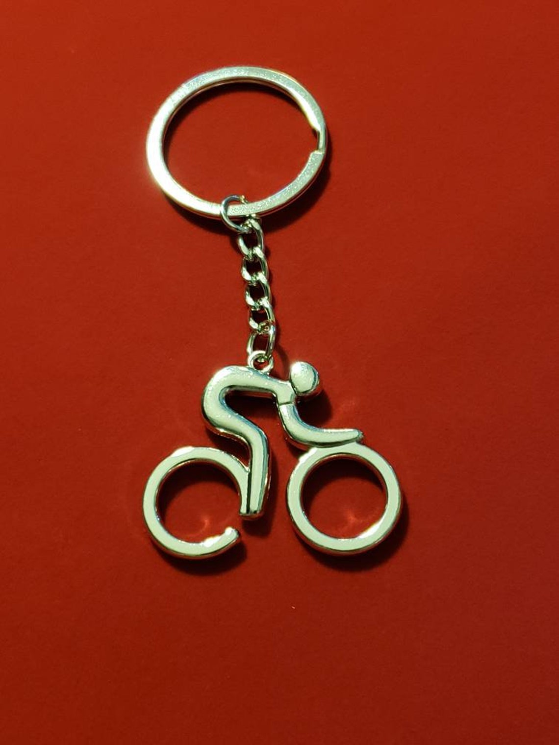 Silver Cycling Keychain Bicycle Bike Key Chain Cyclist Etsy