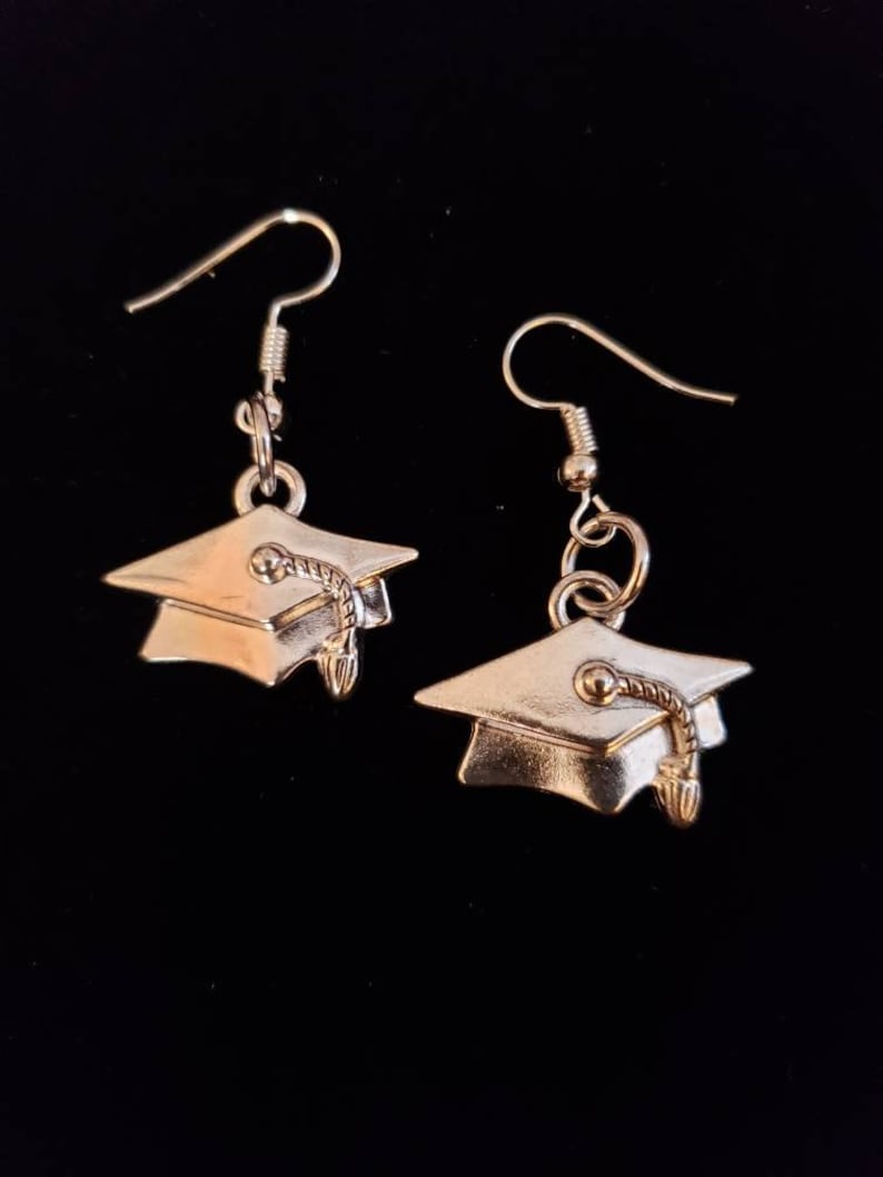 Silver Graduation Cap Dangle Earrings Pierced Earrings Etsy