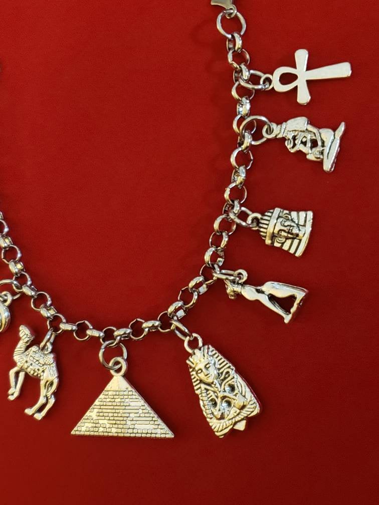 Silver Egyptian Charm Bracelet Egypt Chain Bracelet Etsy