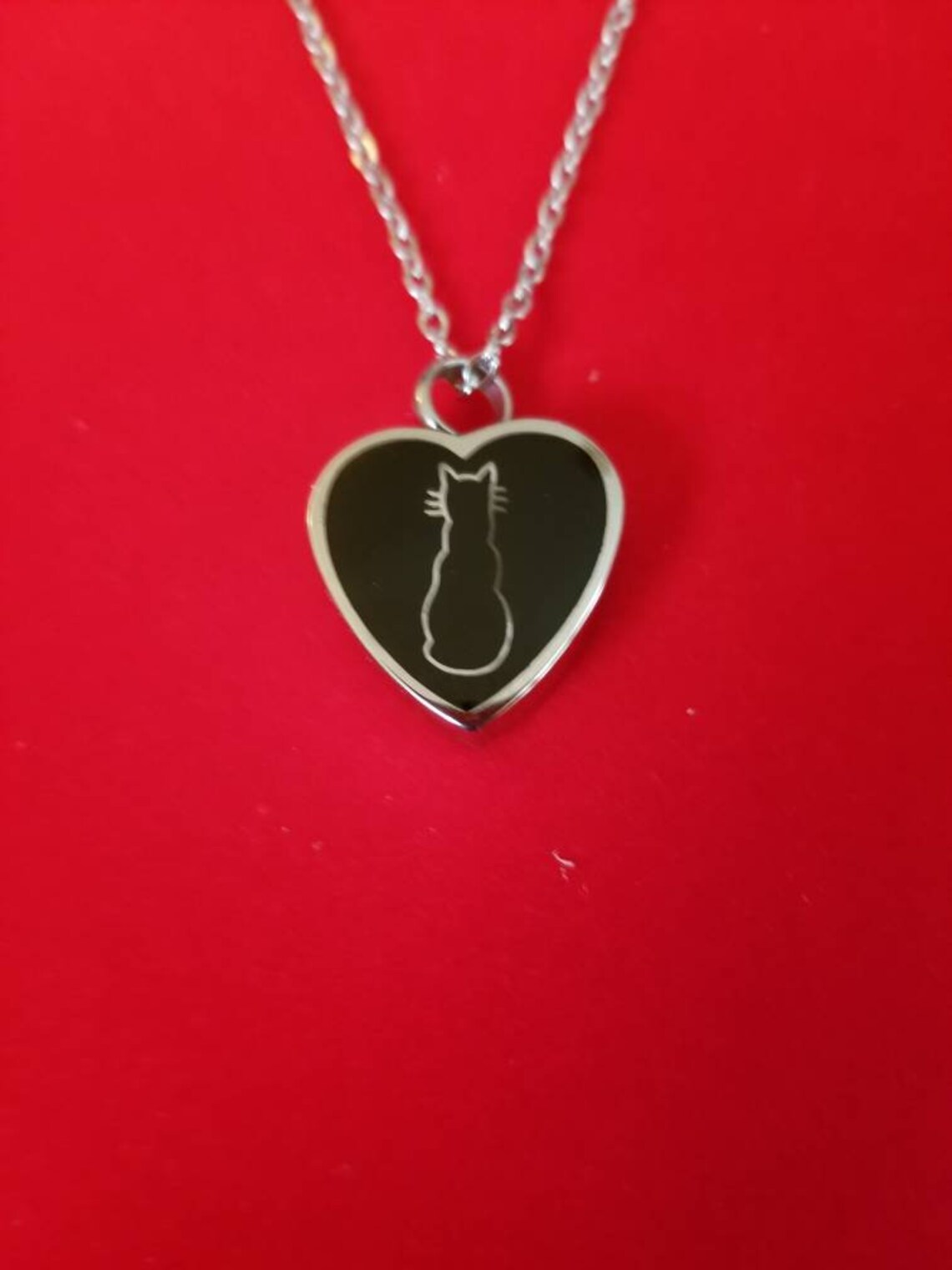 Silver and Black Heart Cat Urn Necklace Cremation Necklace Etsy