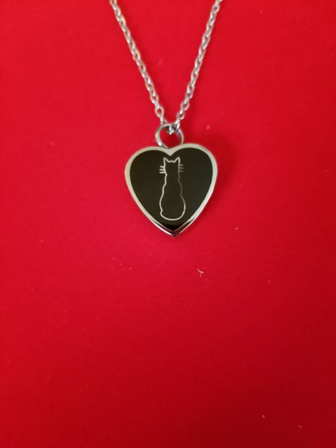 Silver and Black Heart Cat Urn Necklace Cremation Necklace Etsy