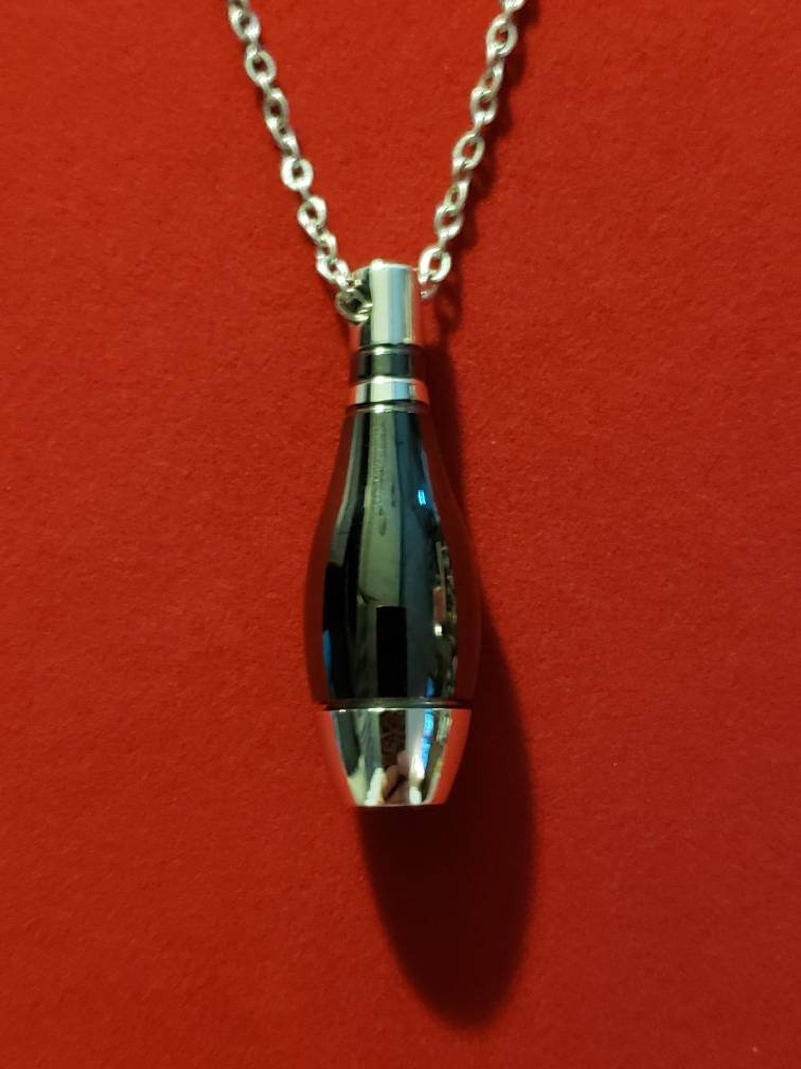 Silver And Black Bowling Pin Urn Necklace Cremation Jewelry Etsy