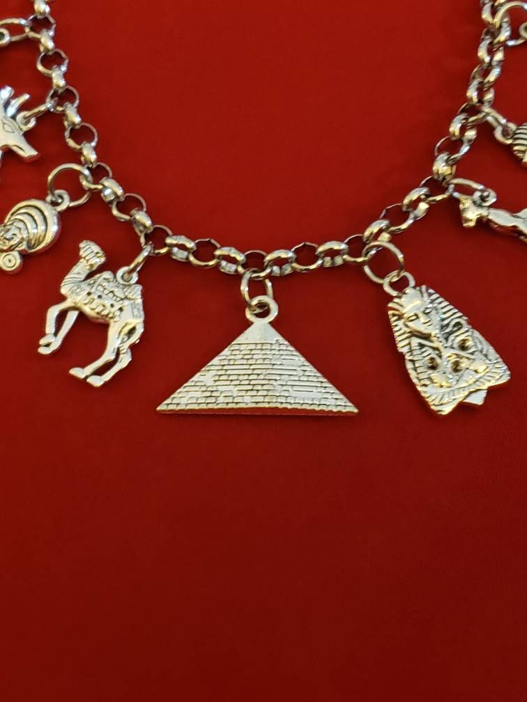 Silver Egyptian Charm Bracelet Egypt Chain Bracelet Etsy