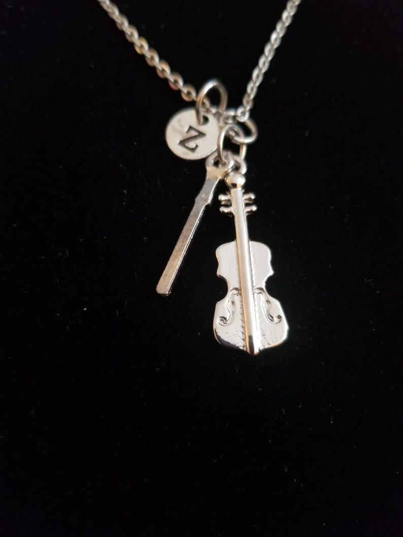 Silver Violin Necklace With Initial Musical Instrument Etsy