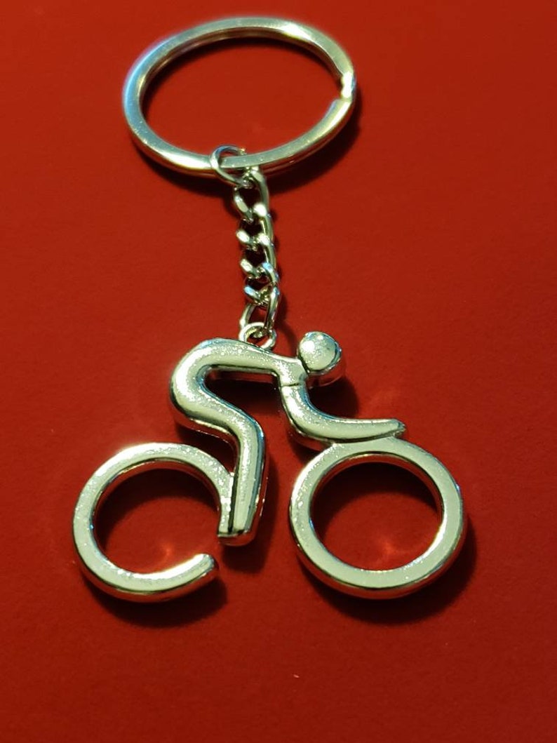 Silver Cycling Keychain Bicycle Bike Key Chain Cyclist Etsy