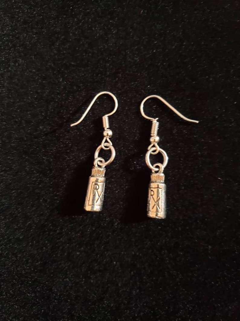 Silver Medicine Bottle Dangle Earrings Pierced Earrings Etsy
