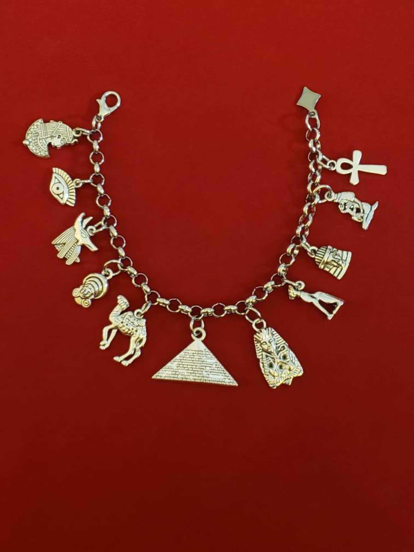 Silver Egyptian Charm Bracelet Egypt Chain Bracelet Etsy