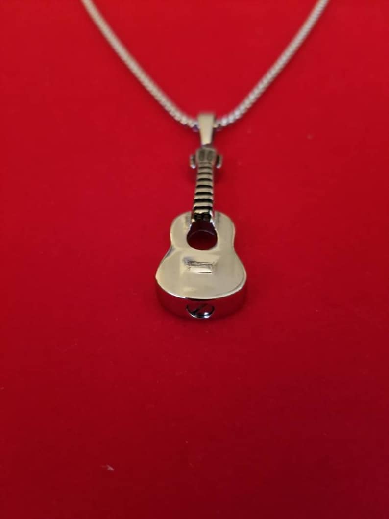 Silver Stainless Steel Guitar Urn Necklace Cremation Jewelry Etsy