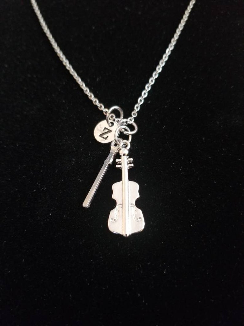 Silver Violin Necklace With Initial Musical Instrument Etsy
