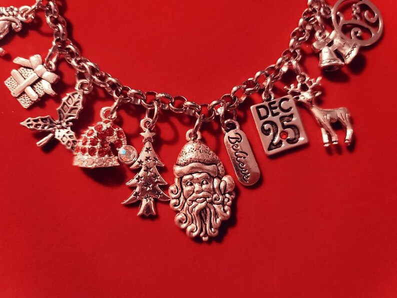 Silver Christmas Charm Bracelet Winter Charm Bracelet Etsy