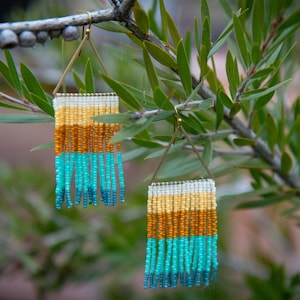 Brass Triangle Frame Beaded Fringe Drop Earrings