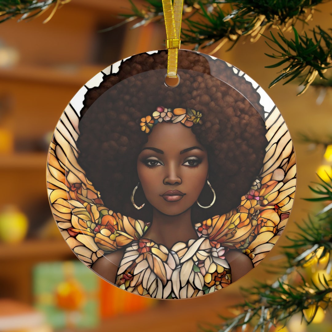 African American Angel Ornament Clear Glass Ornament Black Christmas