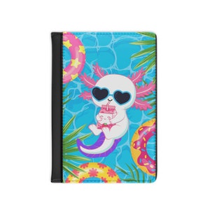 Axolotl Kawaii Passport Cover RFID Blocking, Vegan Leather, Travel Luggage Accessory for Identification