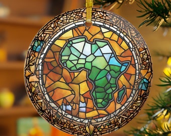 África vidrieras mirada impresión viaje ornamento cinta de oro - vidrio transparente B pared ventana árbol de Navidad decoración del hogar regalo Kwanzaa recuerdo Navidad