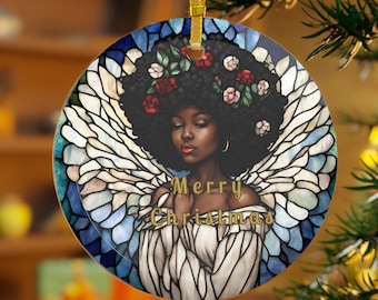 Adorno de ángel afroamericano / Adorno de vidrio transparente / Regalo de Navidad negro / Black Girl Magic xmas Decor souvenirTree Home Kwanzaa Impreso