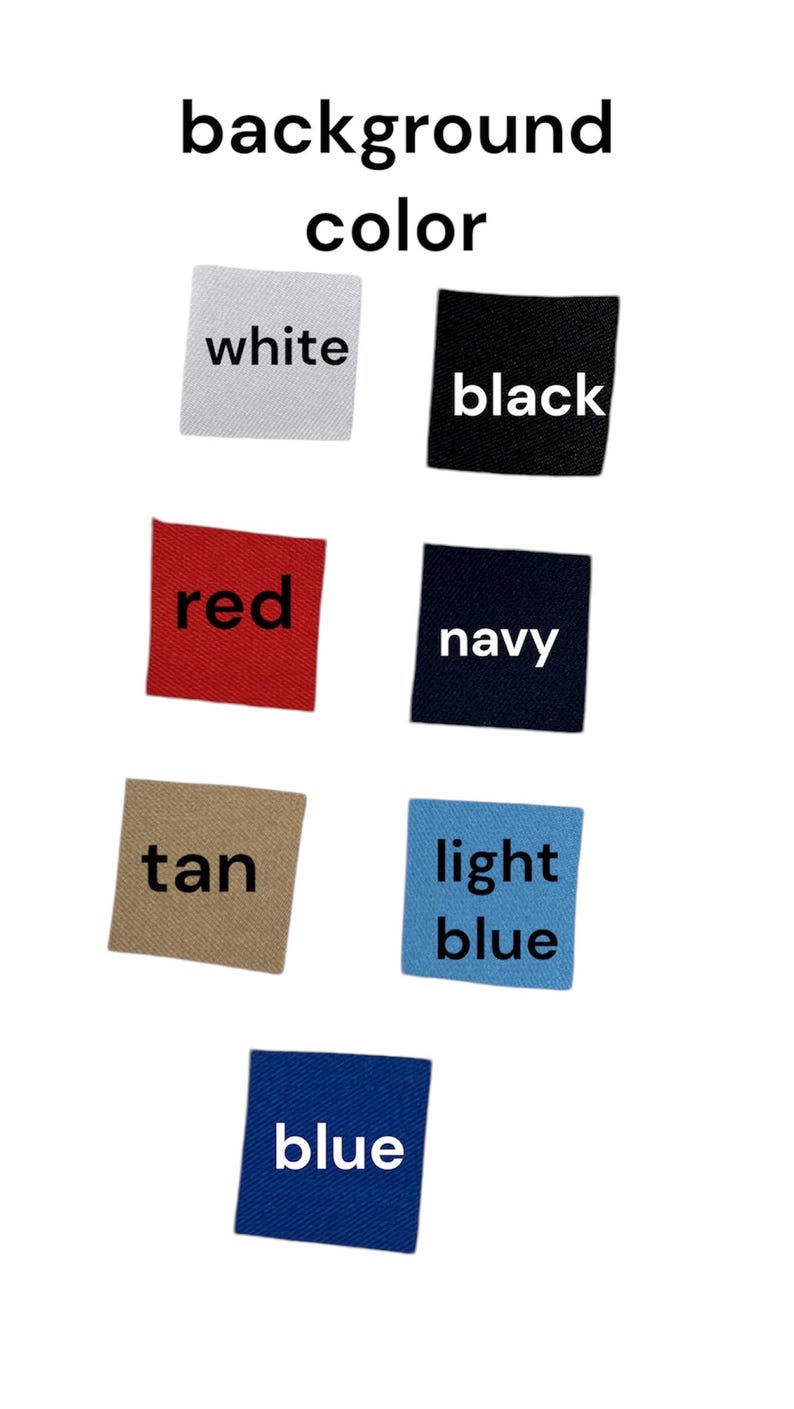 Peut inclure: Un assortiment d'&eacute;chantillons de tissu de diff&eacute;rentes couleurs, notamment blanc, noir, rouge, marine, beige, bleu clair et bleu. Les &eacute;chantillons sont dispos&eacute;s en grille et &eacute;tiquet&eacute;s avec leurs couleurs correspondantes.
