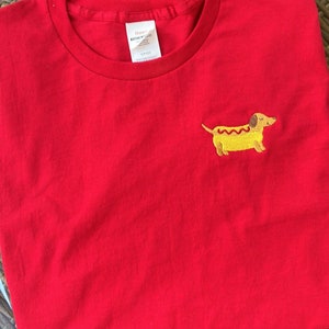 Dachshund T-shirt / Doxie Shirt / Embroidered Dachshund / Emroidered Hotdog Shirt / Weiner Dog Shirt / Hotdog Shirt / Dog Mom Shirt image 1