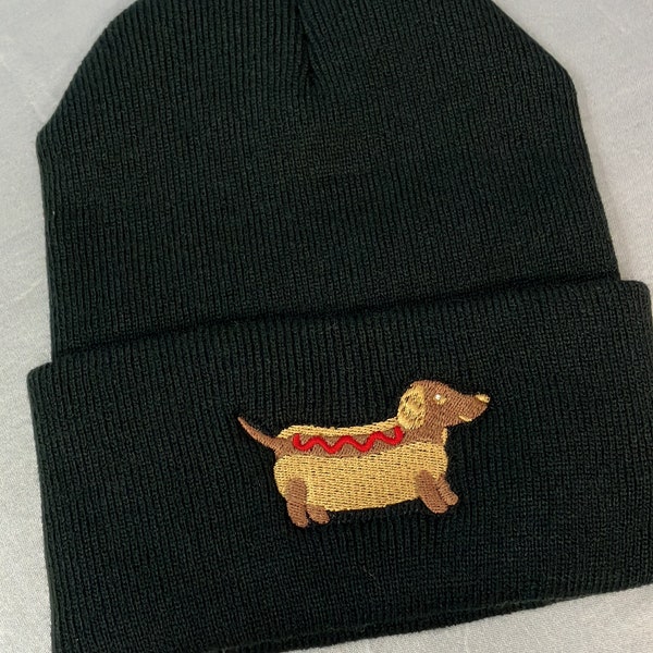 Dachshund Beanie / Hotdog Beanie / Wiener Dog Beanie / Dachshund Hotdog Beanie/ Embroidered Beanie