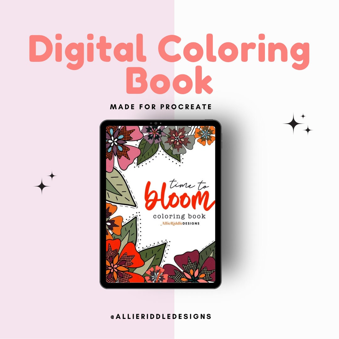 Bloom Libro para colorear en Procreate: páginas dibujadas a mano, pinceles y paletas