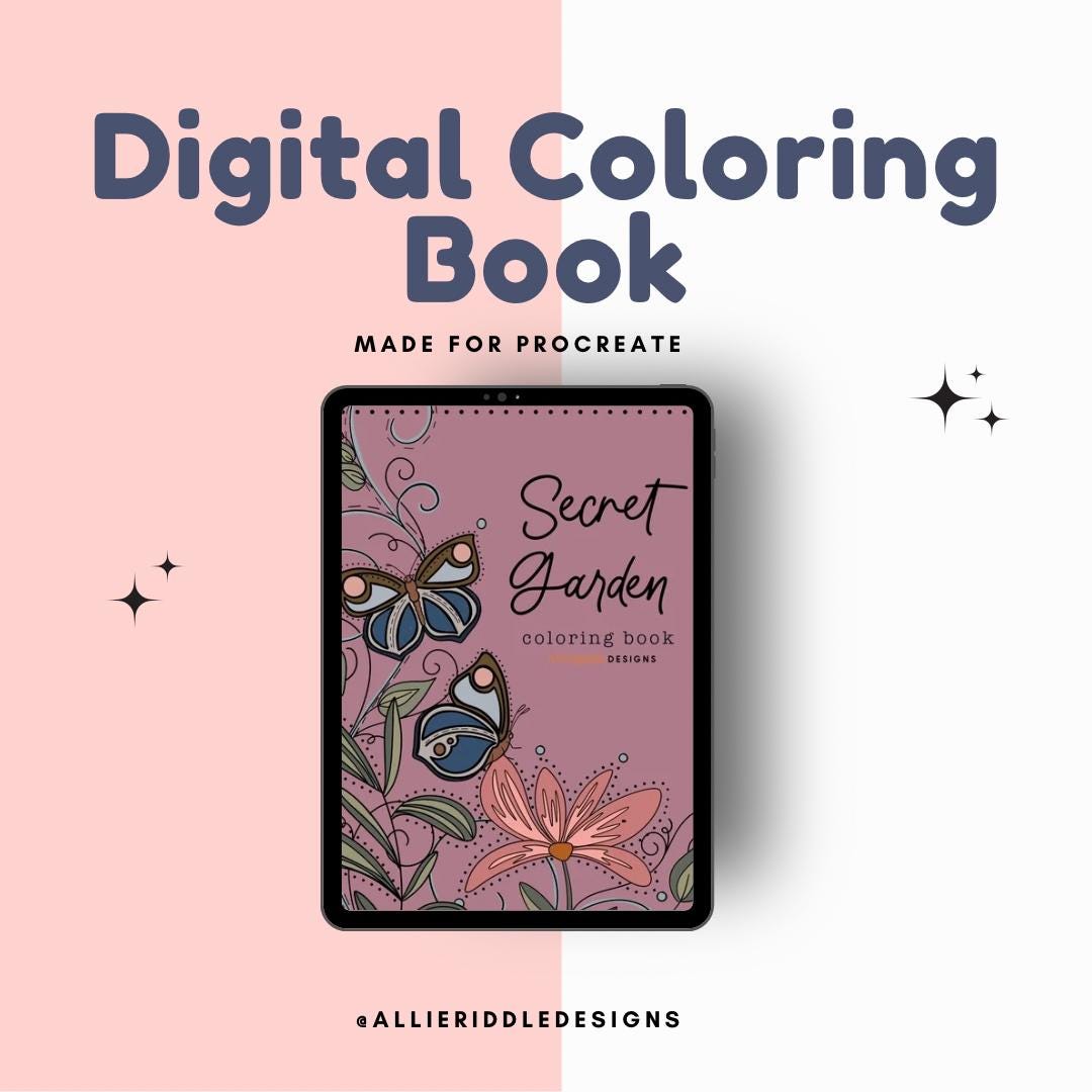 Secret Garden Libro de Colorear para Procreate – Páginas dibujadas a mano, pinceles y paletas