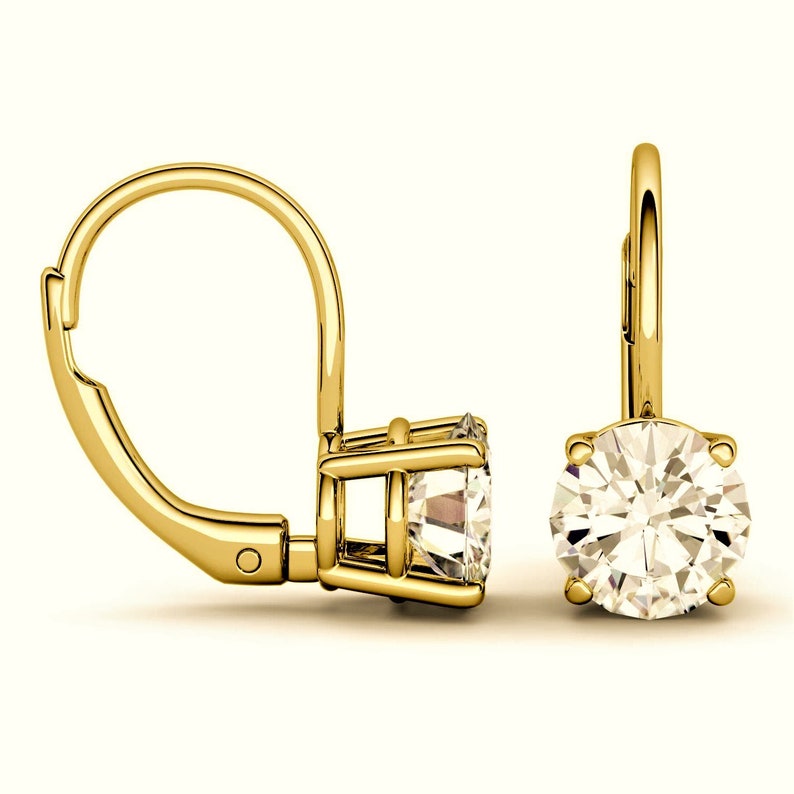 9K 14K 18K Solid Gold Diamond Leverback Earrings. Solitaire Etsy