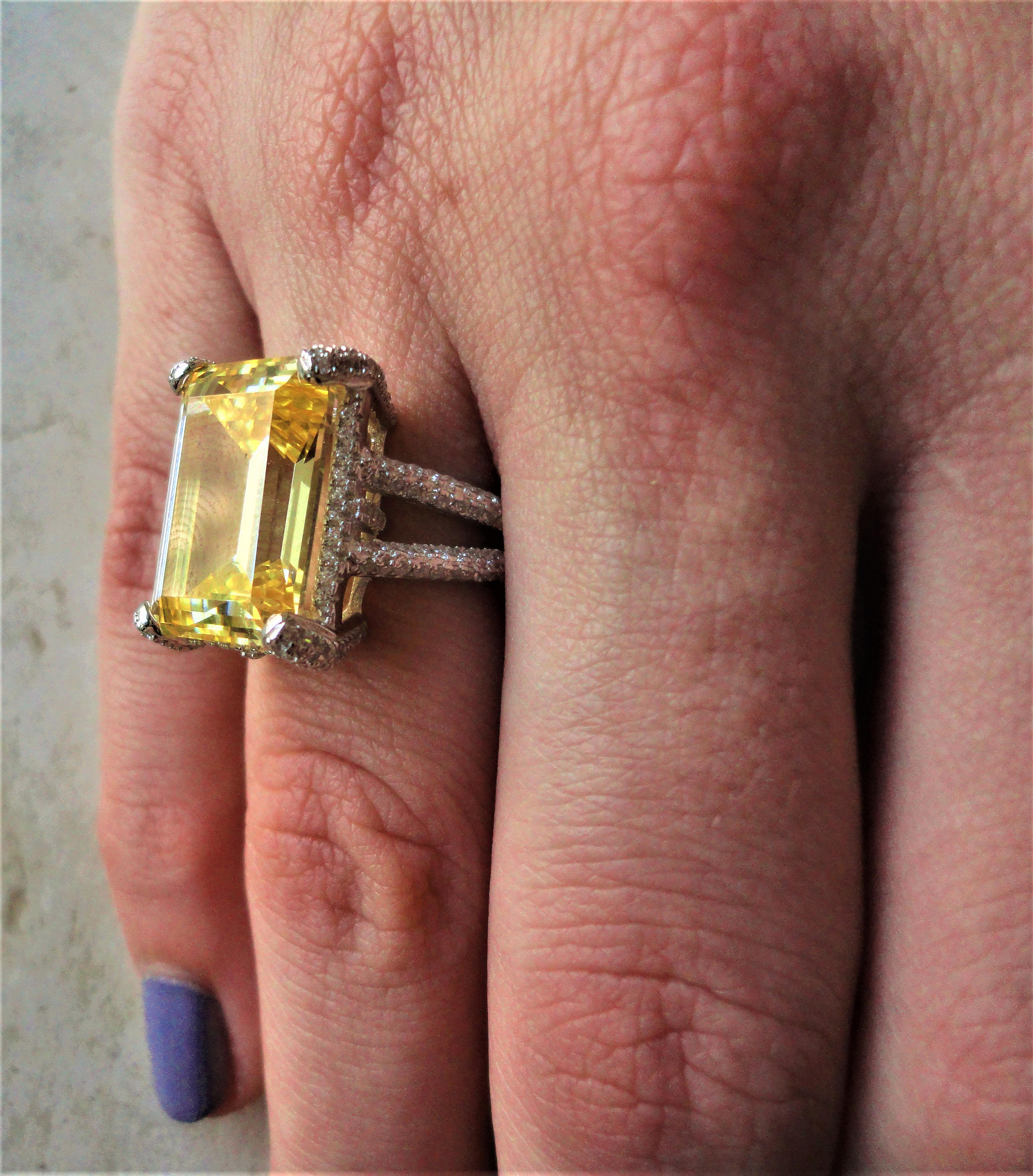 9.13ct Emerald Cut Yellow Lab Diamond. 925 Sterling Silver Etsy UK