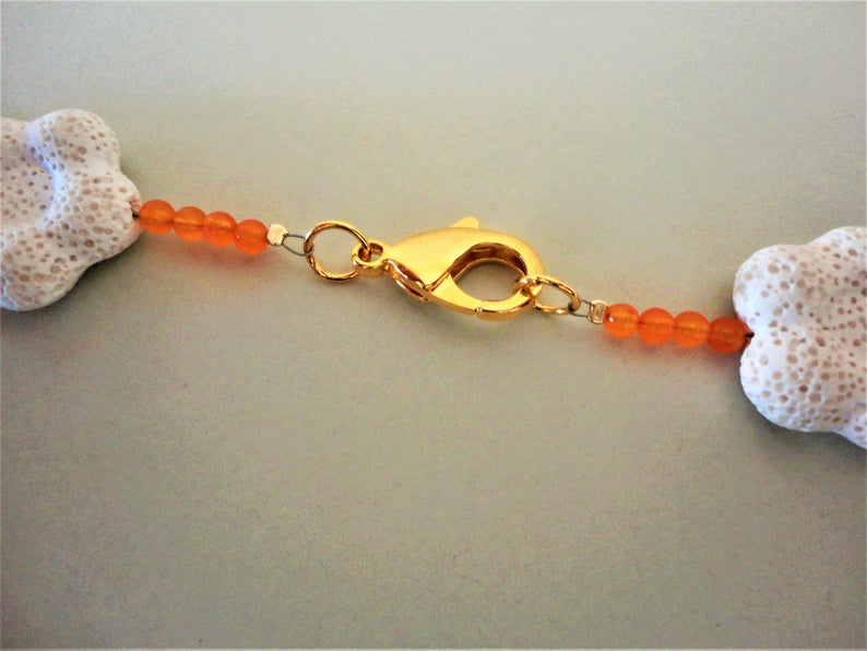 White Statement Necklace Bold Necklace. Lava and Jade Necklace Summer White Lava Chunky Necklace with Hand Engraved Jade Ethnic Necklace
