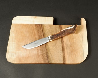 camping cutting board with knife | Decorative handcrafted tray | Serving tray | Irregular Tray | Wooden Board | Wooden pad made by VojkoArt,