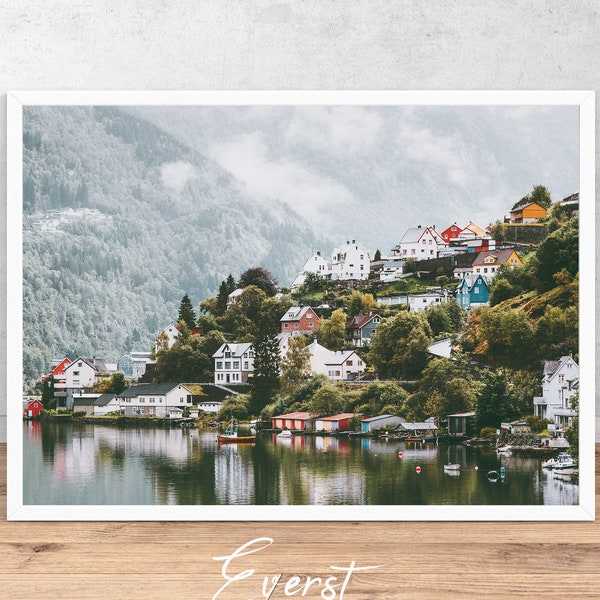 Odda city Landscape in Norway, Wall Art Print, Interior Home decor Printable Digital Download, Large Poster, scandinavian print photography