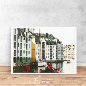 Alesund, Norway print, Norway printable wall art, scandi print, norwegian wall art, street print, street poster, Norway poster,