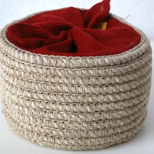 Crochet Basket with Cover Handmade Kitchen Picnic Basket Organiser Bread Box Food Storage Linen Utensil Holder Rustic Decoration