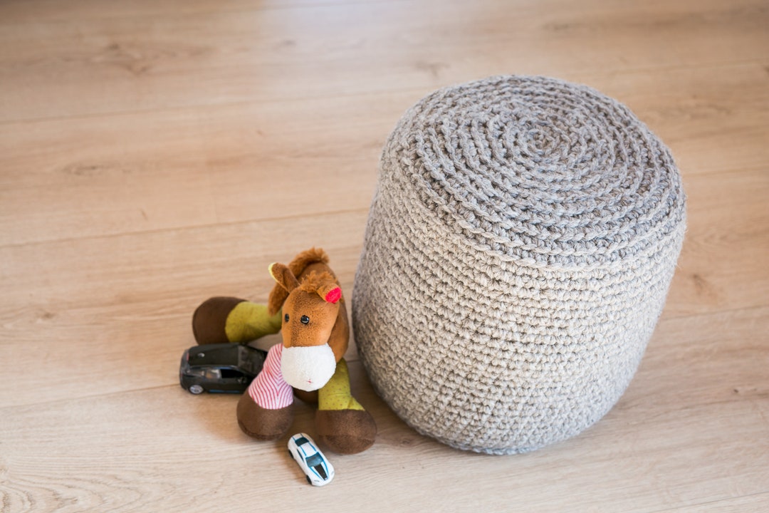 Wool Pouf, Knitted Pouf, Stuffed, Hand Knitted Pouf, Ottoman, Nursery