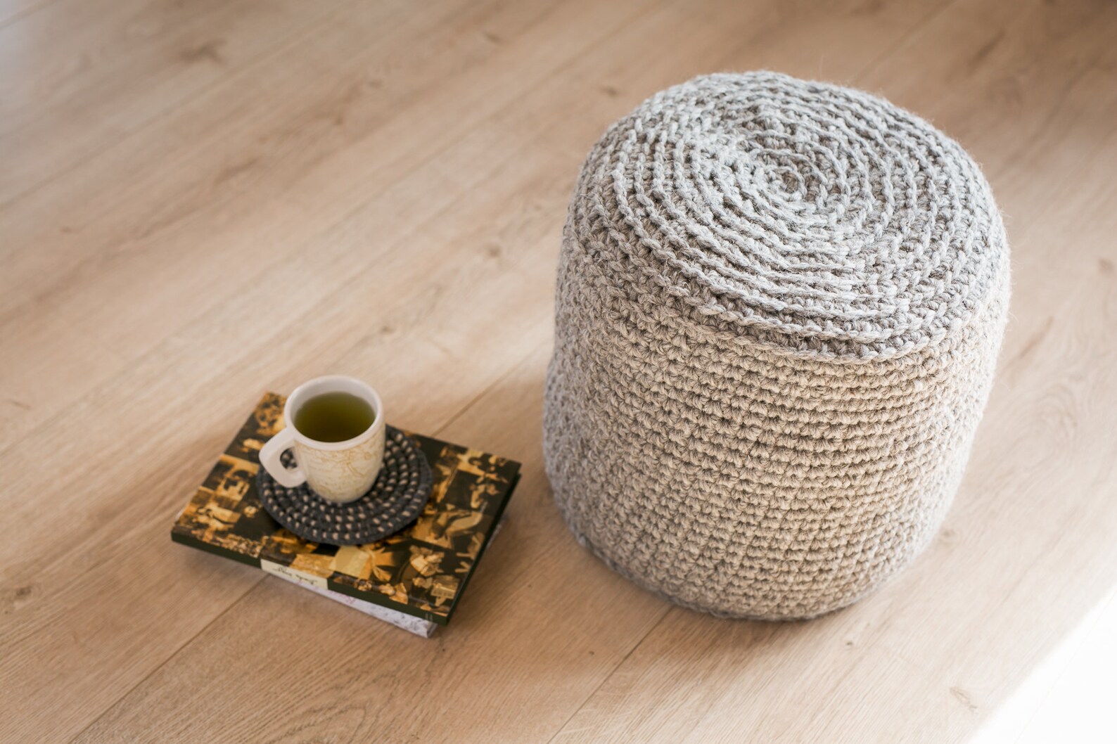 Wool Pouf, Knitted Pouf, Stuffed, Hand Knitted Pouf, Ottoman, Nursery