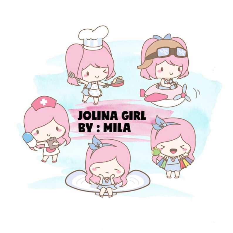 Kawaii Jolina Girl mixed planner clipart