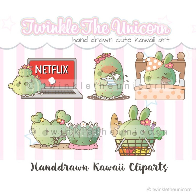 Kawaii Cactus mixed planner clipart set