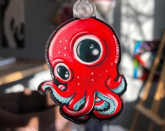 Octopus art, Octopus Keychain, Acrylic keychains, baby octopus, red octopus, octopus lover, octopus key holder,