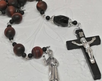 Pocket Rosary,Catholic Gifts,Confirmation Gift,Handmade,Prayer Beads,Rosary Beads,Gift,Baptism,Communion,Tiger Eye,Gift forHim,Finger Rosary