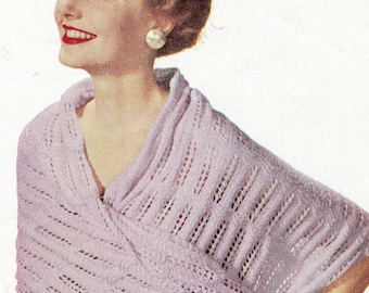 PDF Easy 50s Vintage Knitting Pattern for Woman's Elegant Stole Wrap Shawl, Lacy Texture, PDF Instant Digital Download, 22x68" Knit a Gift!