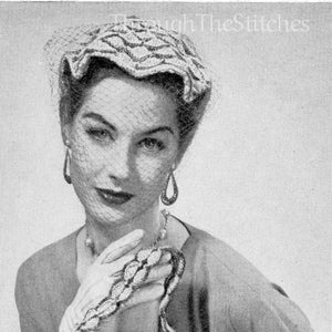 1950s Hat & Purse Vintage Crochet Pattern, Make a Hat with Veil for Elegant Retro Look - Millinery - Instant PDF DOWNLOAD - Unique Gift