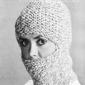Fast Easy 2-Hour Vintage Knitting Pattern Ladies 2-in-1 Ski Mask Rolls-up to HAT, Winter Balaclava Face Mask Knit Cap ~ Instant PDF DOWNLOAD